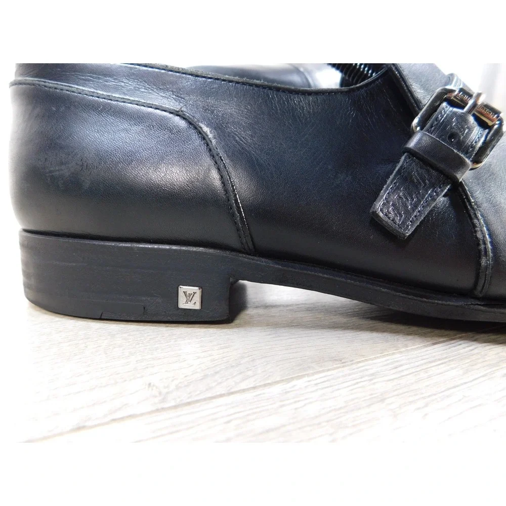 Louis Vuitton Mens Black Leather Single Monk Strap Dress Shoes Size 8M Luxury